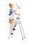 Full length portrait of a repairman on a ladder working with a h