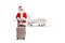 Full length portrait of santa claus standing with a suitcase in front of a plane