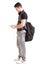 Full length portrait school boy phone isolated