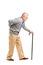 Full length portrait of a senior gentleman walking with cane and