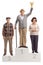 Full length portrait of senior people on a winner`s pedestal for first second and third place