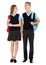 Full length portrait of teenagers in school uniform with backpacks