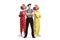 Full length portrait of two clowns and a mime posing with crossed arms