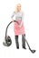 Full length portrait of a woman cleaner with hover