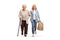 Full length portrait of a woman helping an elderly lady and carrying grocery bags