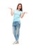 Full length portrait of young girl in casual clothing isolated