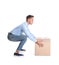 Full length portrait of young man lifting heavy cardboard