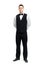 Full length portrait of young smiling waiter