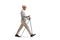 Full length profile shot of an elderly man walking with poles