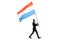 Full length profile shot of an elegant man in a suit walking and carrying a dutch flag