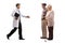 Full length profile shot of a male health worker welcoming elderly patients