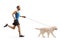 Full length profile shot of a man jogging with a retreiver dog