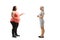 Full length profile shot of an overweight young woman in talking to a slim young woman