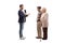 Full length profile shot of a reporter interviewing an elderly couple