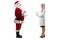 Full length profile shot of santa claus talking to a young female doctor