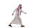 Full length profile shot of a saudi arab man in a thobe running