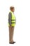 Full length profile shot of a senior man with a safety vest standing