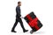 Full length shot of a mechanic pushing a hand truck with car tires tied with a red ribbon