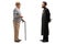 Full length shot of a senior man with cane talking to a priest