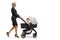 Full length shot of a young businesswoman pushing a pushchair with a child