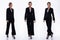 Full length Snap Figure, Asian Business Woman wear Black Suit, she 20s has dying gray color short hair and walks many poses