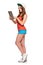 Full length sporty female with digital tablet