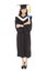 Full length young woman college graduation isolated