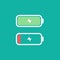 Full and low battery level concept. Vectro icon. Simple flat design. Battery with thunder icon