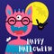 Full moon, bat, cute monster, evil pumpkin, ghosts for Halloween party.