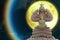 Full moon corona light and Buddha sitting on  seven head of king naga on the night sky