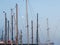 Full moon between masts of nautical vessels with Turkish and St.Andrew flag