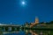 Full moon Night in Regensburg Bavaria with view to Dome St. Peter, stone Bridge and River Danube