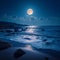 Full moon night, sea landscape, bright and serene coastal panorama