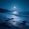 Full moon night, sea landscape, bright and serene coastal panorama