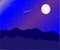 Full moon in the night sky. Blue illustration.