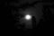 full moon in the night sky among the trees in black and white