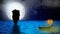 Full moon on ocean, boat fantasy on ocean, night fantasy, night sky, loop animation background.