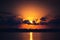 Full moon over lake and palm trees silhouettes. Twilight over tropical forest