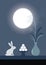 Full moon and rabbit, silver grass or pampas grass and japanese dango.