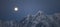 Full moon rise over the Lyngen Alps in northern Norway