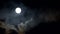 Full Moon Rises in Clouds on Sky in Night, Mystical Moonlight in Evening, Timelapse, View Moon Light in Cloudy Time Lapse