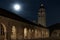 Full moon rising over Hoover Tower via Main Quad at Stanford University