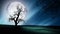 Full moon on sky over landscape, beautiful landscape at night, loop animation background.