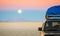 Full moon sunset on Salar De Uyuni - Bolivia