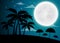 Full moon twilight with dark palms silhouettes
