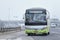 Full packed bus takes an exit, thick layer of smog in the air, Beijing, China