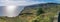 Full panoramic aerial view at the south Madeira Island coast, Ponta do Sol village and Riberia Brava, touristic viewpoint, on the