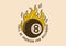 Full of passion for billiards. Vintage illustration of eight ball with fire flame