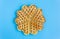 Full Piece Waffle on Blue Pastel Background Minimalist Style