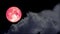 Full pink moon back on night sky and blur cloud moving pass